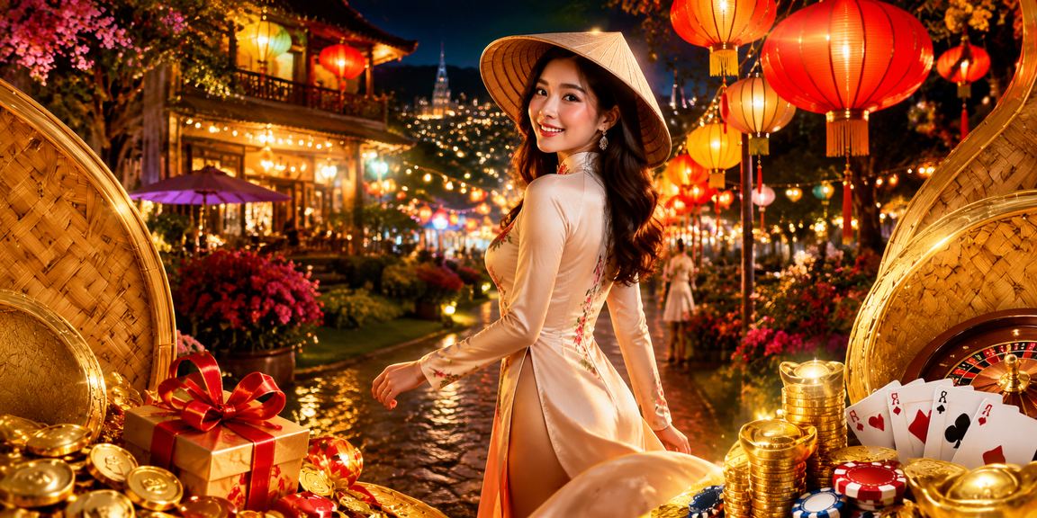 Người dùng tại Đà Lạt xem thông tin casino trực tuyến với nón lá truyền thống